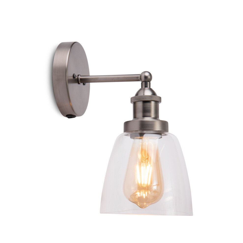 Echo Industrial Style Modern Switched Wall Light - Clear Glass  Pewter