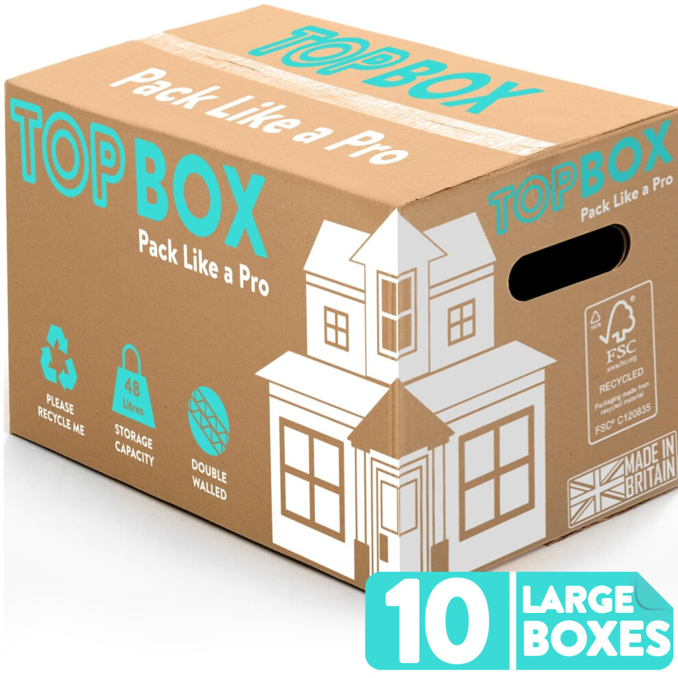 10x TopBox Large 48 Litre Double Walled Moving and Storage Boxes