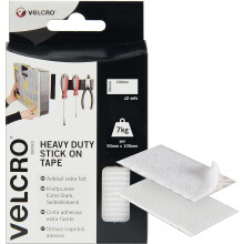 VELCRO Brand 2pk Heavy Duty White Hook & Loop Strips 50x100mm - Self-Adhesive, Pre-Cut, Holds Up to 7kg, No Tools