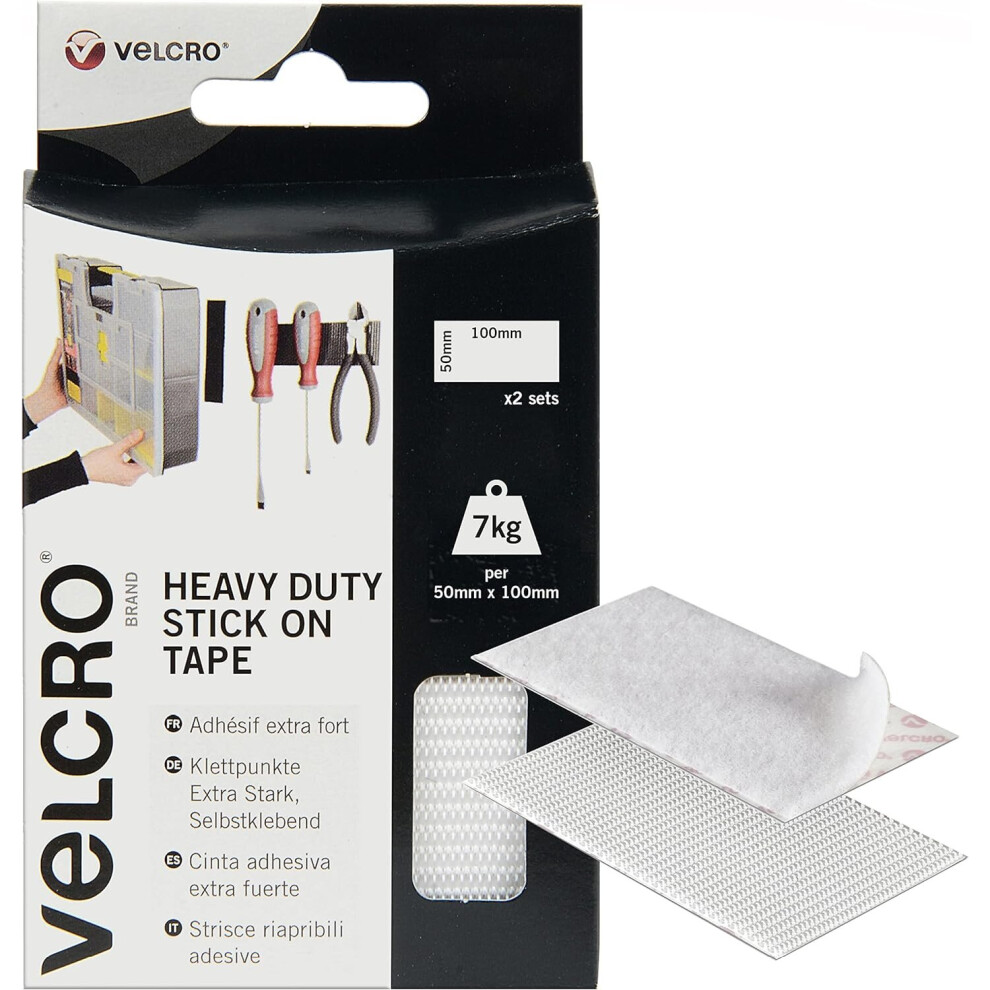 VELCRO Brand 2pk Heavy Duty White Stick Strips 50mm 100mmHook And Loop Tape Self Adhesive Industrial Extra Double Sided Sticky Pads Duty Perfect Home