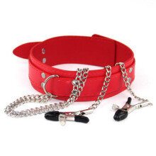 Collar Restraint with Nipple Clips (Red)