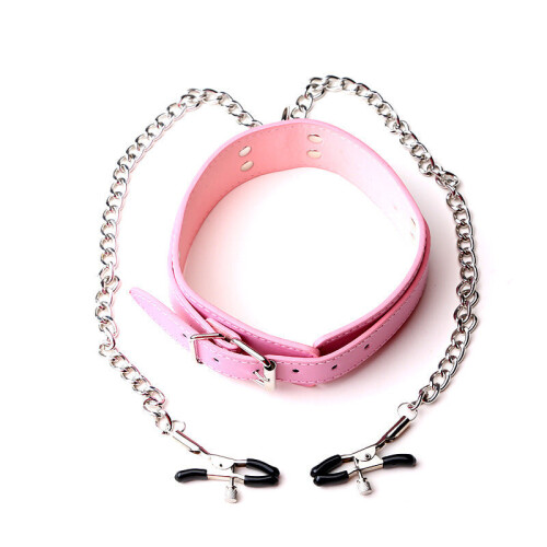 Collar Restraint with Nipple Clips (Pink) 1