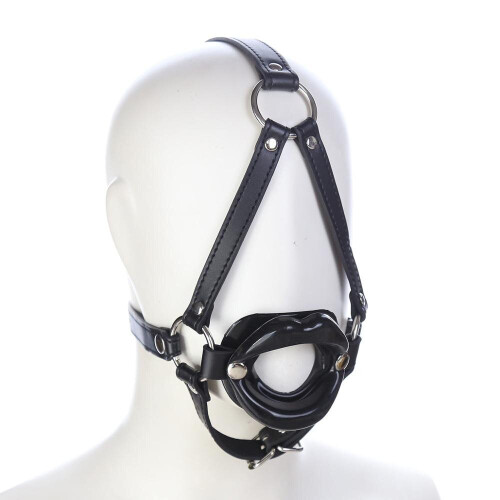 Silicone Open Mouth Lip Gag Head Harness (Red)