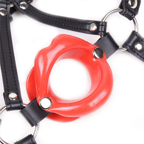 Silicone Open Mouth Lip Gag Head Harness (Pink)