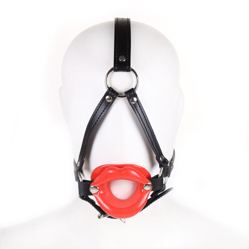 Silicone Open Mouth Lip Gag Head Harness (Pink) 2