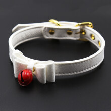Naughty Kitty Faux Leather Bell Collar (White)
