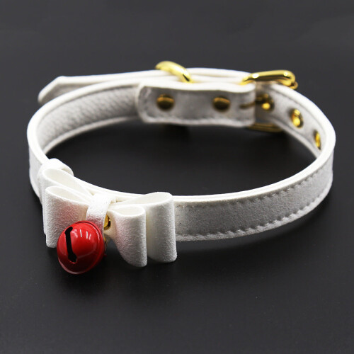 Naughty Kitty Faux Leather Bell Collar (White)