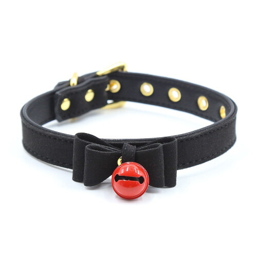 Naughty Kitty Faux Leather Bell Collar (Black)