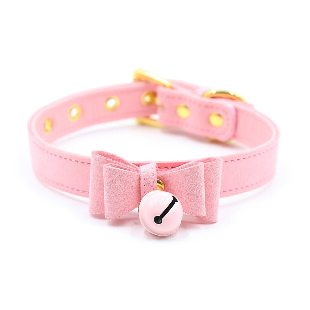 House Of Glass Pink Naughty Kitty Faux Leather Bell Collar (Pink)