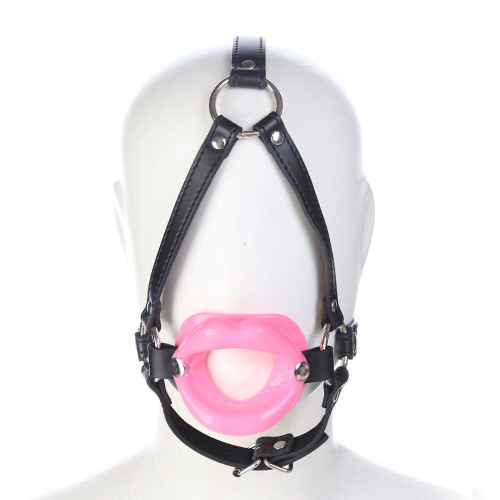 Silicone Open Mouth Lip Gag Head Harness (Black)