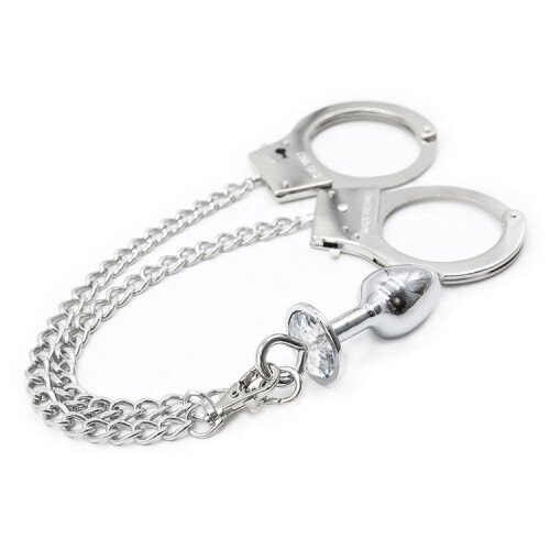 Jewelled Butt Plug Chain and Hand Cuffs 1