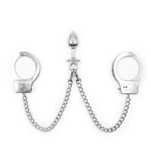Jewelled Butt Plug Chain and Hand Cuffs 2