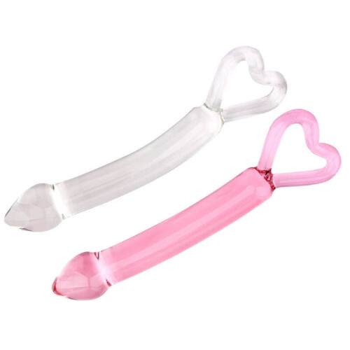 Glacier Glass Curved Heart Dildo (Pink)