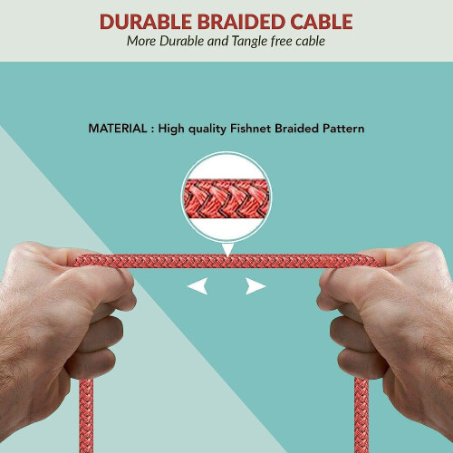 (1M Twin Pack, Red) Red Ember Heavy Duty iPhone Braided Charger Cable 1