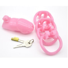 Pink Plastic Male Chastity Cage Kit (4 Rings)