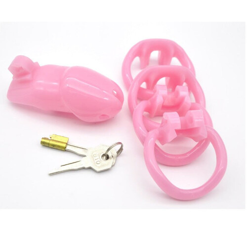 Pink Plastic Male Chastity Cage Kit (4 Rings)