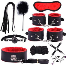The Boss' 10 Piece Bondage Kit (Black and Red)