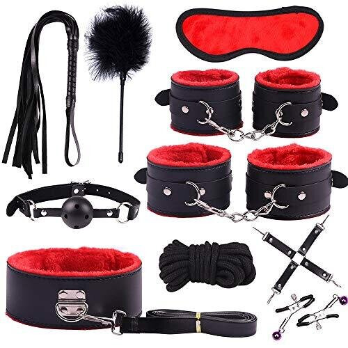 The Boss' 10 Piece Bondage Kit (Black and Red)