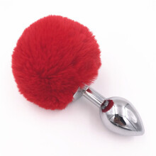 Faux Fur Bunny Tail Butt Plug (Red)