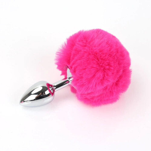 Faux Fur Bunny Tail Butt Plug (Hot Pink)