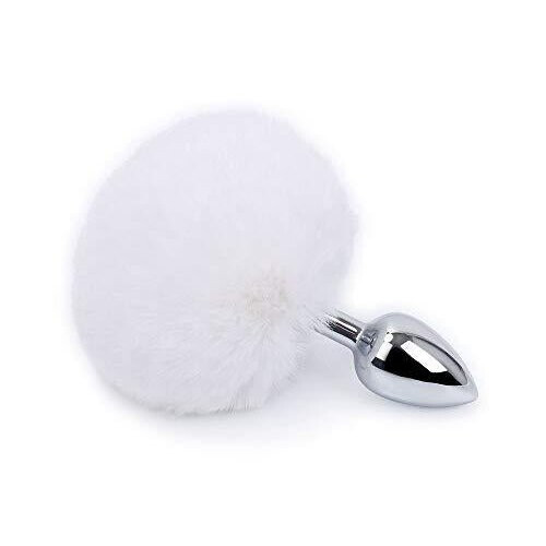 Faux Fur Bunny Tail Butt Plug (White)