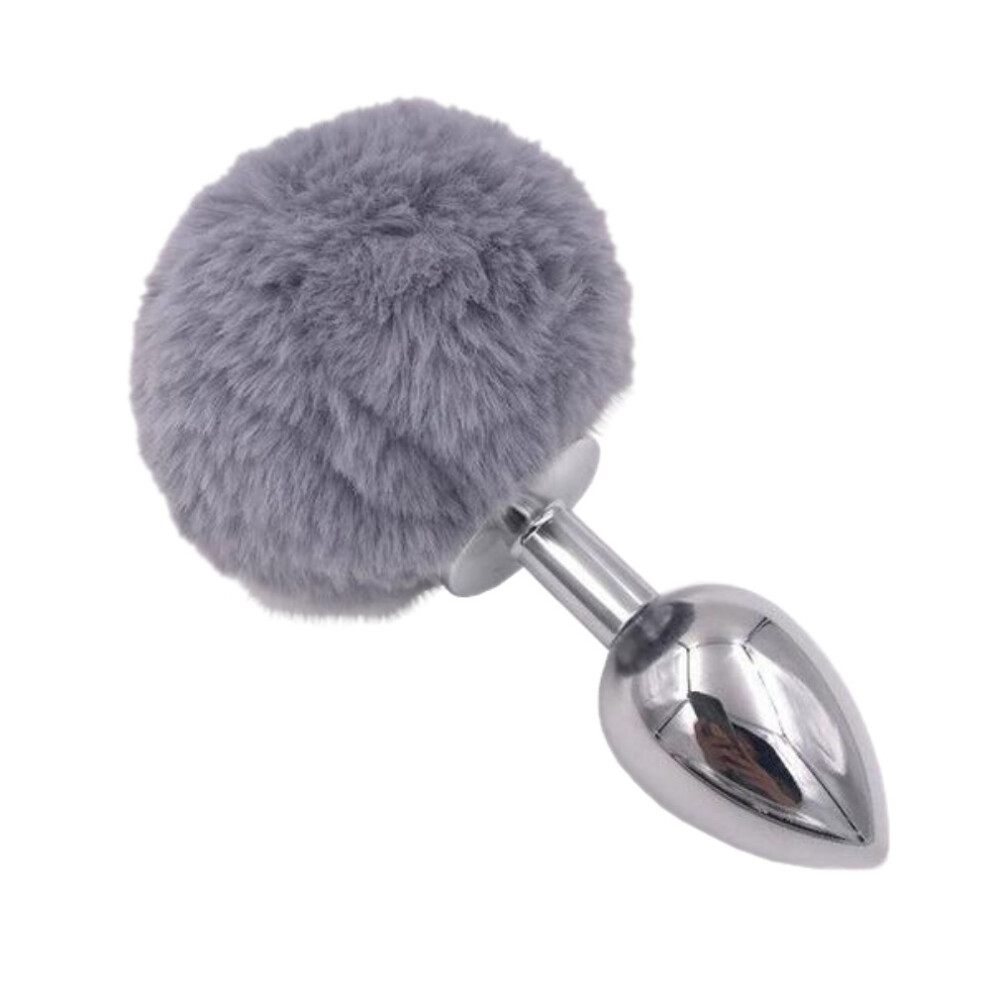 Faux Fur Bunny Tail Butt Plug (Grey)