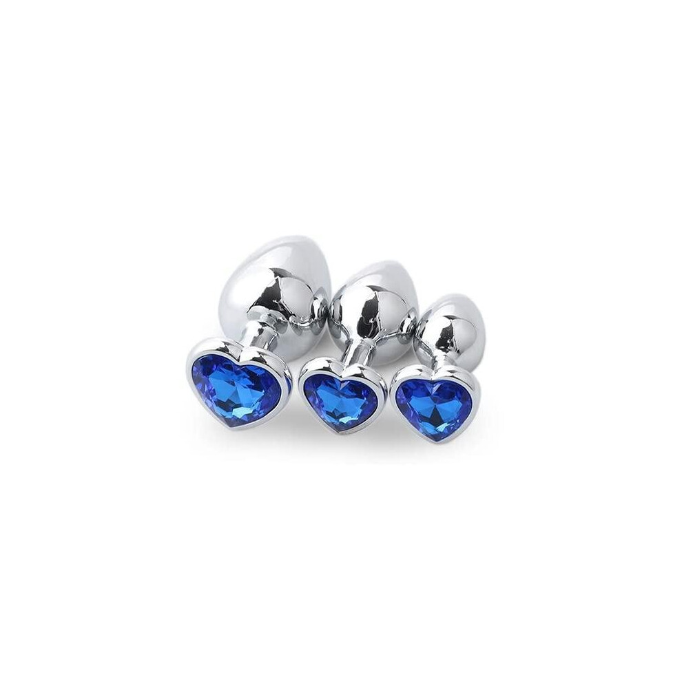 House Of Glass Blue Heart Shaped Jewelled Butt Plugs (3 Piece)