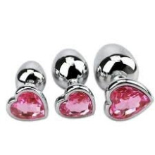 Pink Heart Shaped Jewelled Butt Plugs (3 Piece)