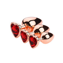 Red Jewelled Rose Gold Aluminium Butt Plug Set (3 Piece)