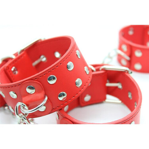 Chained Collar, Handcuffs and Anklecuffs (Red)
