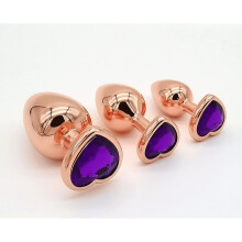 Purple Jewelled Rose Gold Aluminium Butt Plug Set (3 Piece)