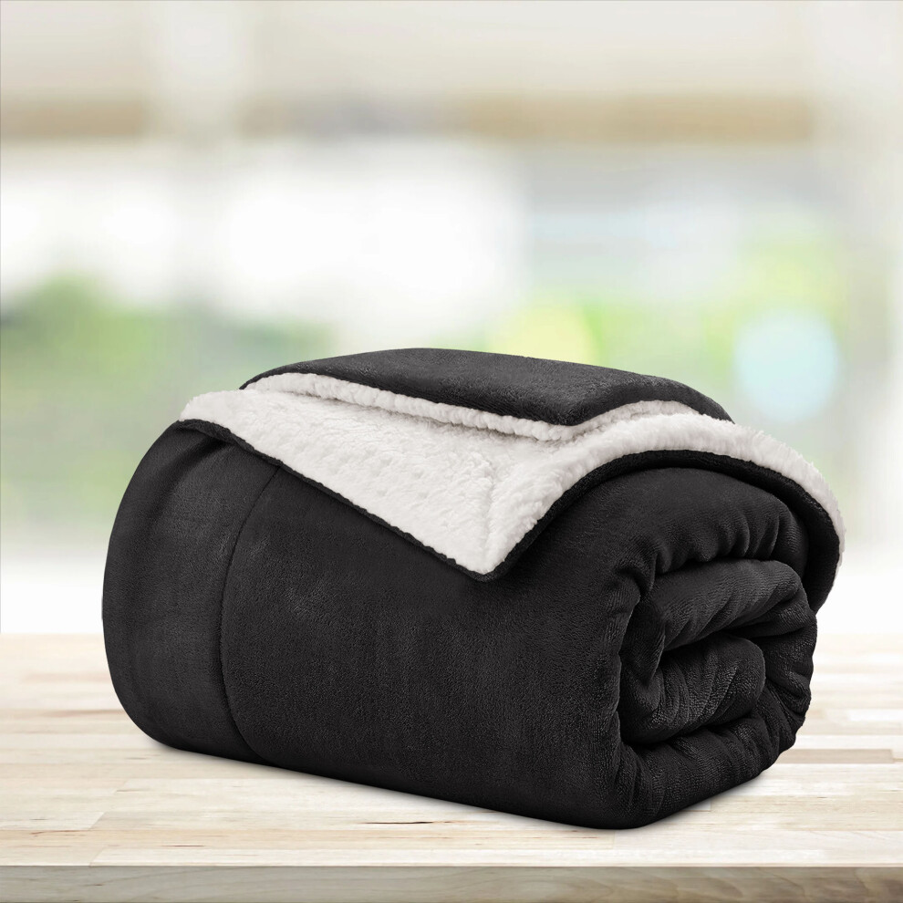 (Black Sherpa Blankets) Sherpa Fleece Throw Blankets, Fluffy Winter Warm Soft Comfy Cozy Plush Blanket For Sofa Bed Travel Children Kids Pet, Single S