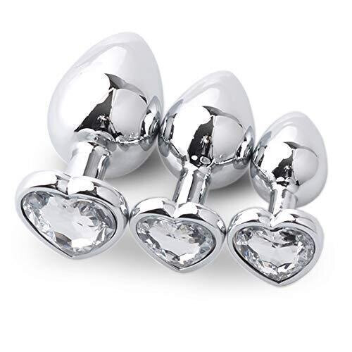 White Heart Shaped Jewelled Butt Plugs (3 Piece)