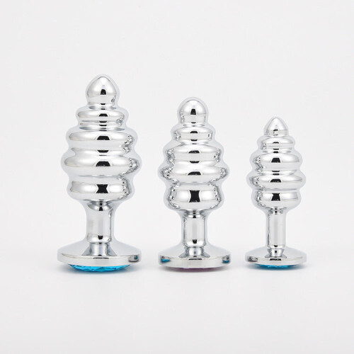 Purple 'Wavy' Stainless Steel Butt Plug Set (3 Piece) 2