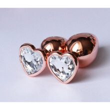 White Jewelled Rose Gold Aluminium Butt Plug Set (3 Piece)