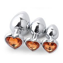Orange Heart Shaped Jewelled Butt Plugs (3 Piece)