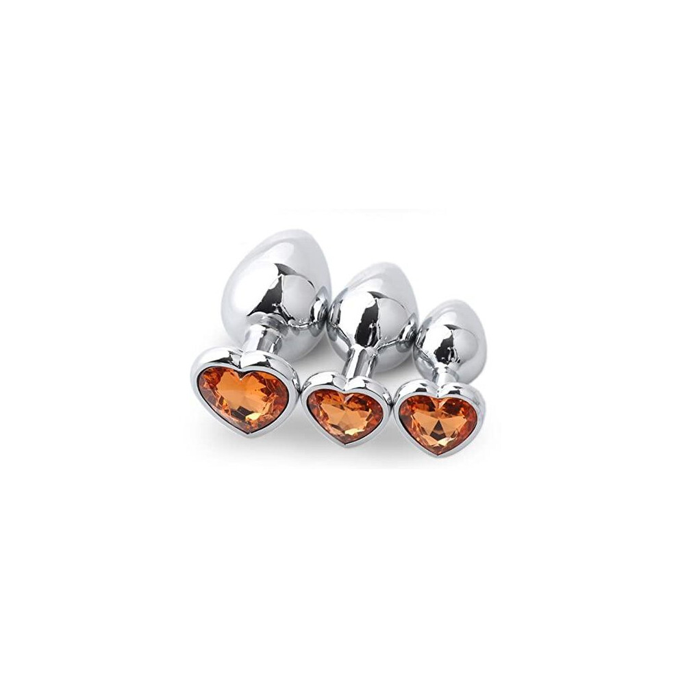 House Of Glass Orange Heart Shaped Jewelled Butt Plugs (3 Piece)