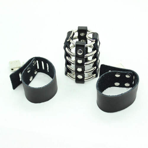 Metal Ring and VF Leather Chastity Cock Cage 1