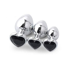 Black Heart Shaped Jewelled Butt Plugs (3 Piece)