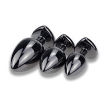 Pink Smooth Metal Heart Shaped Stone Base Anal Dilatators (3 Piece)