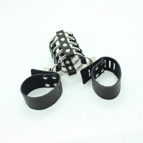 Metal Ring and VF Leather Chastity Cock Cage 2