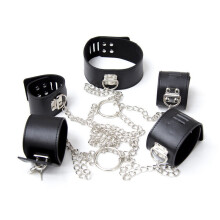 Chained Collar, Handcuffs and Anklecuffs (Black)