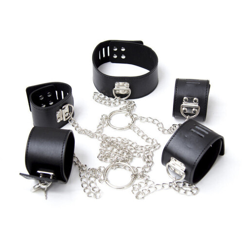 Chained Collar, Handcuffs and Anklecuffs (Black)
