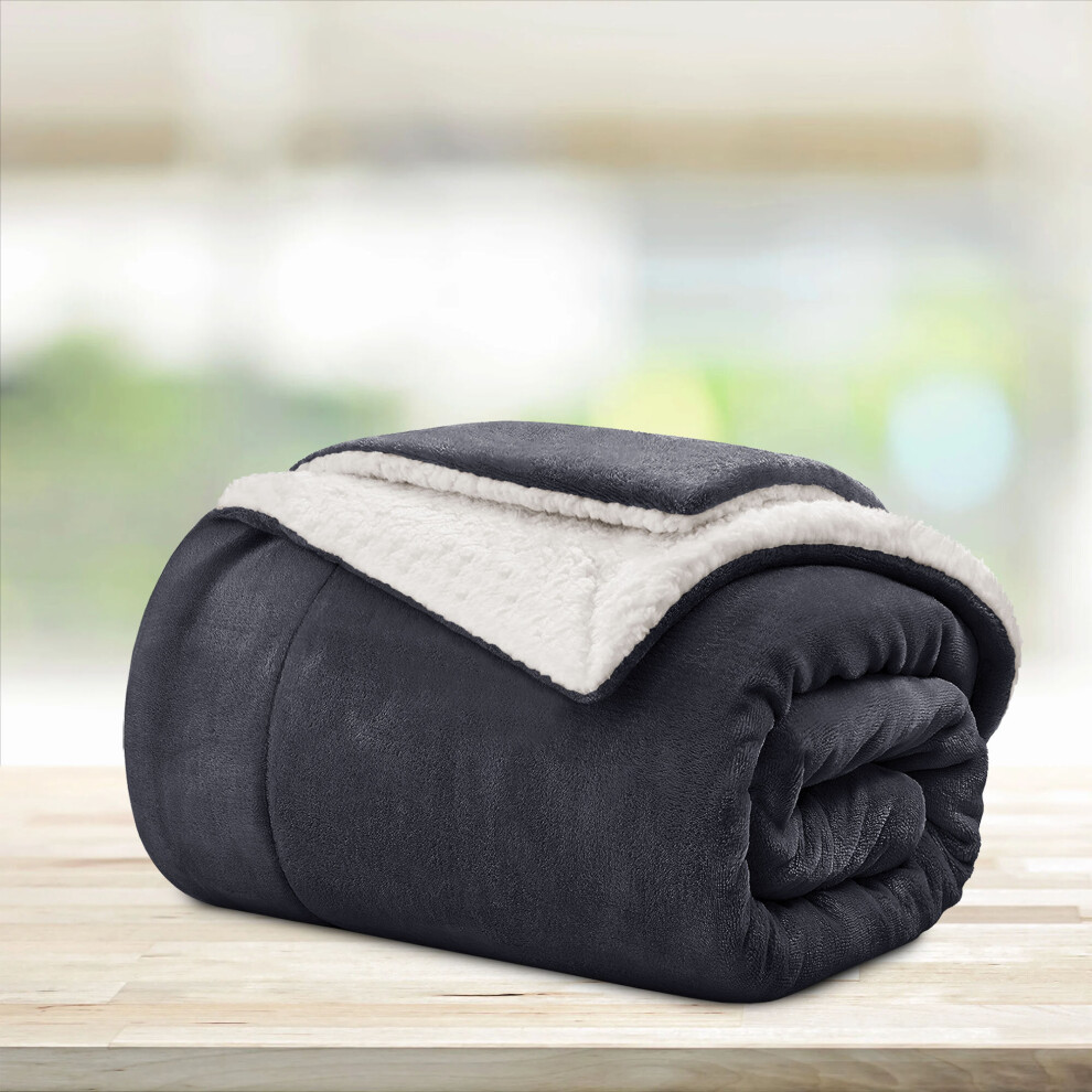 (Grey Sherpa Blankets) Sherpa Fleece Throw Blankets, Fluffy Winter Warm Soft Comfy Cozy Plush Blanket For Sofa Bed Travel Children Kids Pet, Single Size Luxury Mink Throws