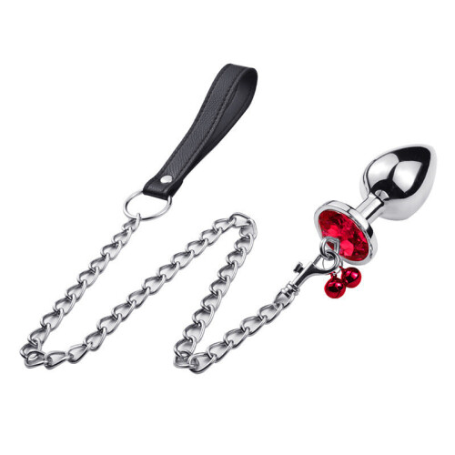 Anal Butt Plug with Detachable Lead (Large, Red)