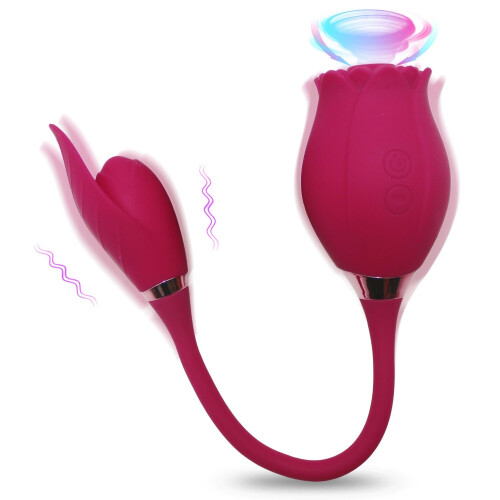 Rose Clitoral Suction Stimulator with G-Spot Vibrator (Red)