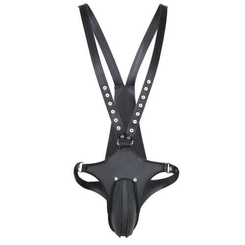 Leather Body Harness with Chastity 2