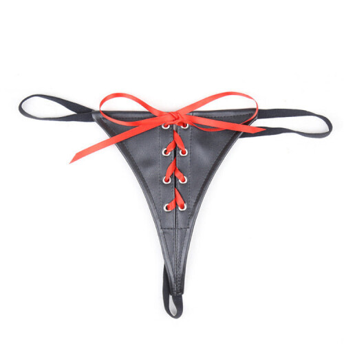 PU Leather Black and Red Ribbon Knickers 2