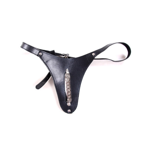Black Leather Chained Thong 1