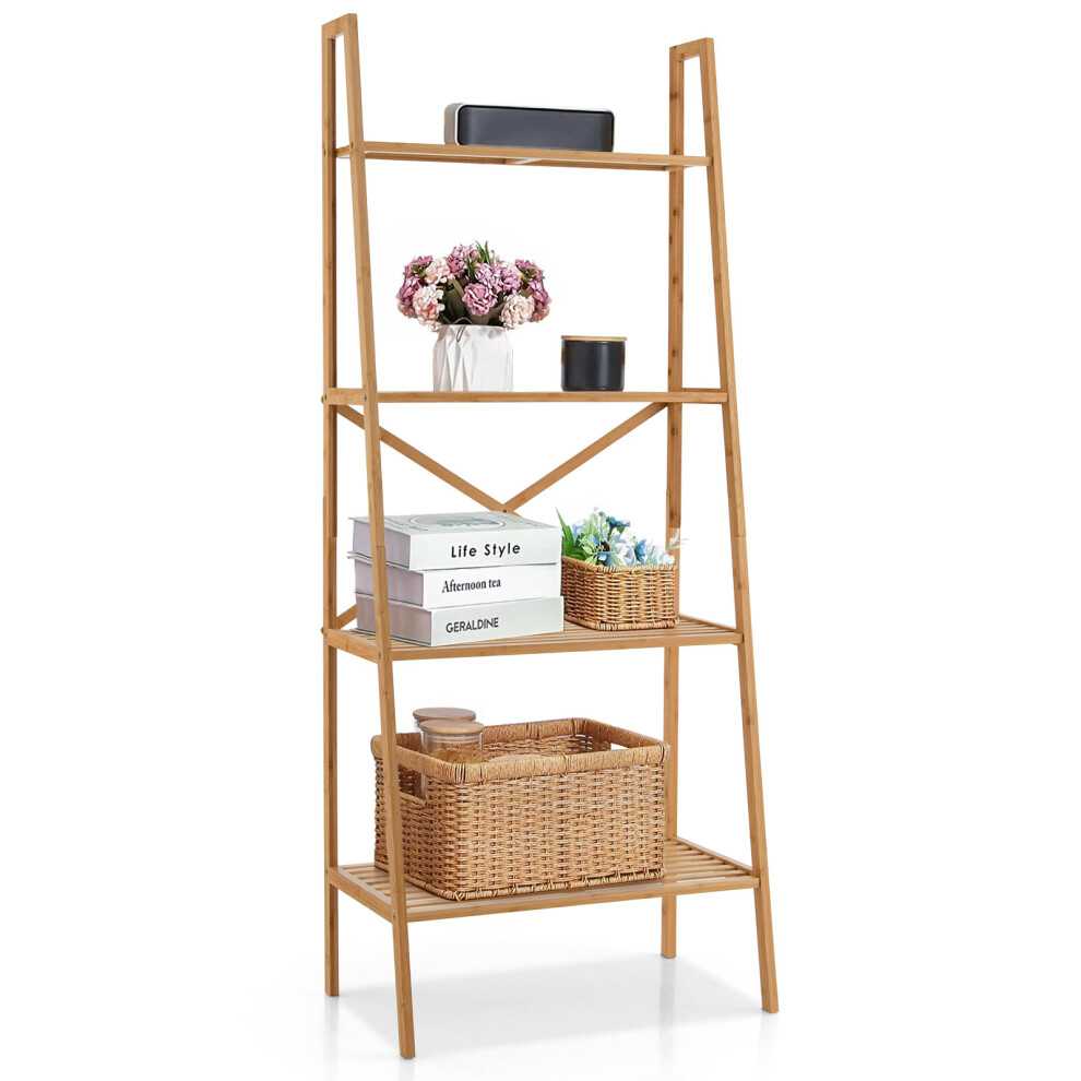 (148cm) Ladder Bookshelf 4-Tier Storage Rack Freestanding Plant Stand